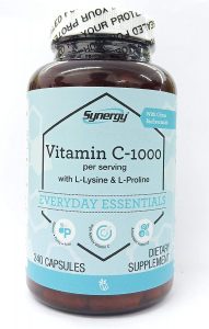 Bottle of vitacosts, cholesterol lowering supplements containing vitamin c, lysine, proline capsules.jpg
