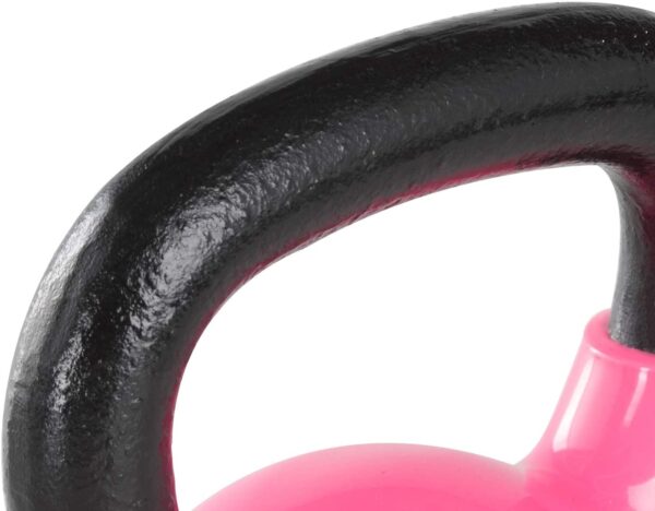 pink colored vinyl coated kettlebell weight