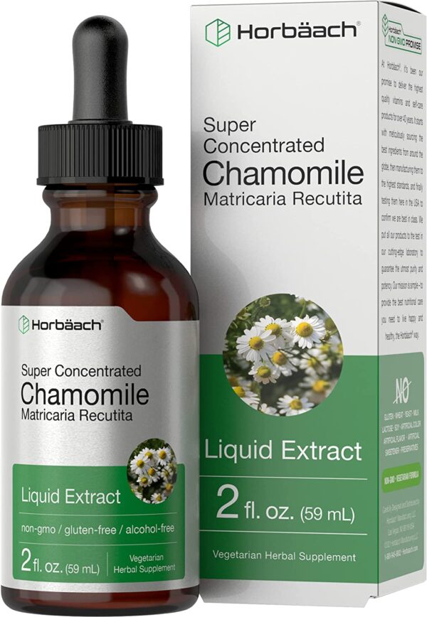 Image of a bottle and box of chamomile liquid extract concentrate